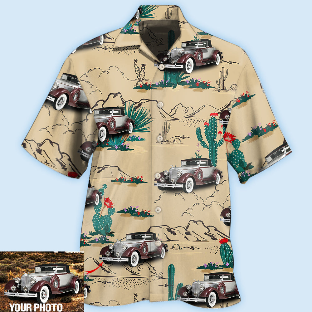 Car On The Desert With Cactus Basic Style Custom Photo - Hawaiian Shirt