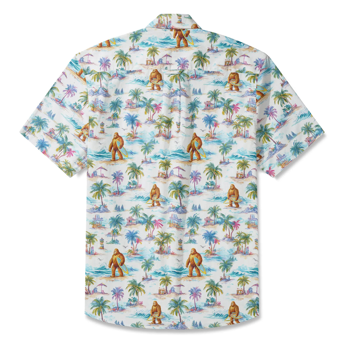 LeosWare® Men's Hawaiian Shirt Short Sleeve Button-up 100% Cotton White Aloha Surfing Vacation Of Bigfoot By Ann