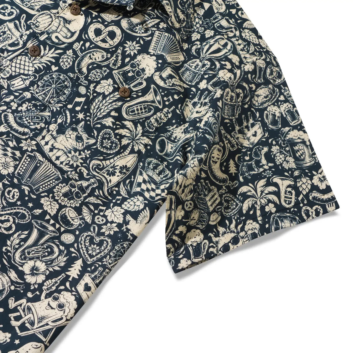 Men's Hawaiian Shirt Short Sleeve Camp Collar 100% Cotton Blue Aloha Vintage Beer Festival Cheer - Blue By Cigar