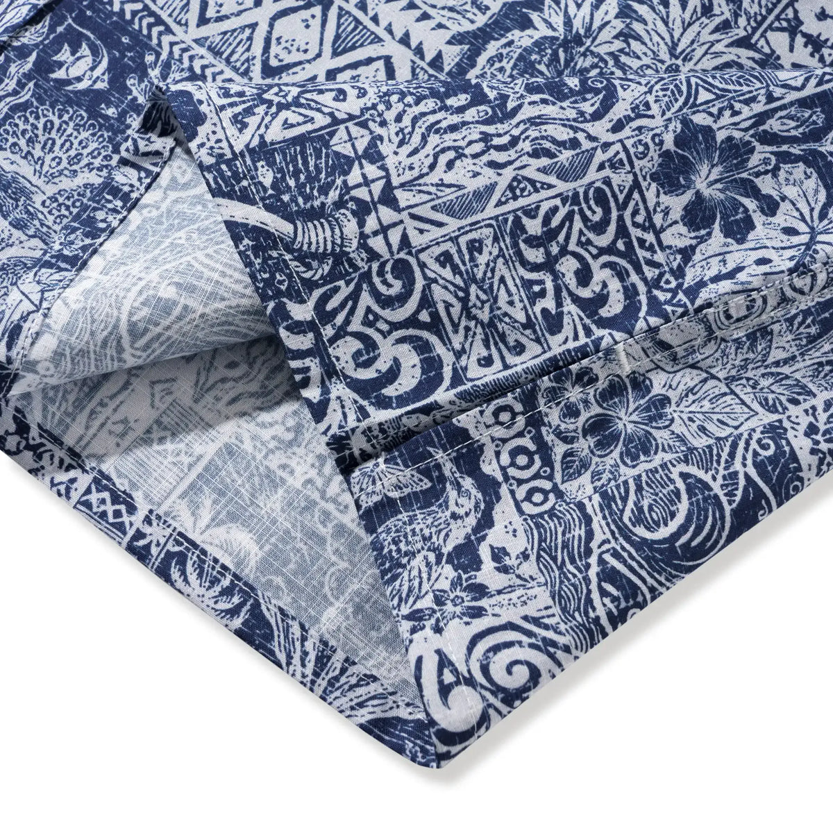 Men's Hawaiian Shirt Short Sleeve Button-down 100% Cotton Blue Aloha Tiki Isle Archive - Navy Blue By Cigar