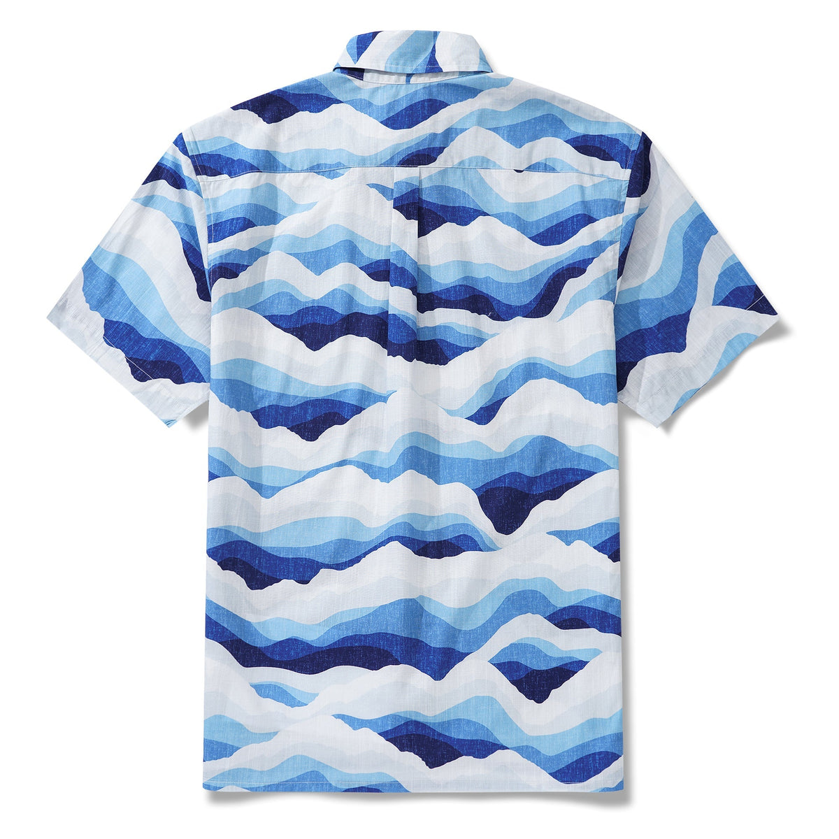 Men's Hawaiian Shirt Short Sleeve Button-down 100% Cotton Blue Aloha Mountain and Sea By Patch