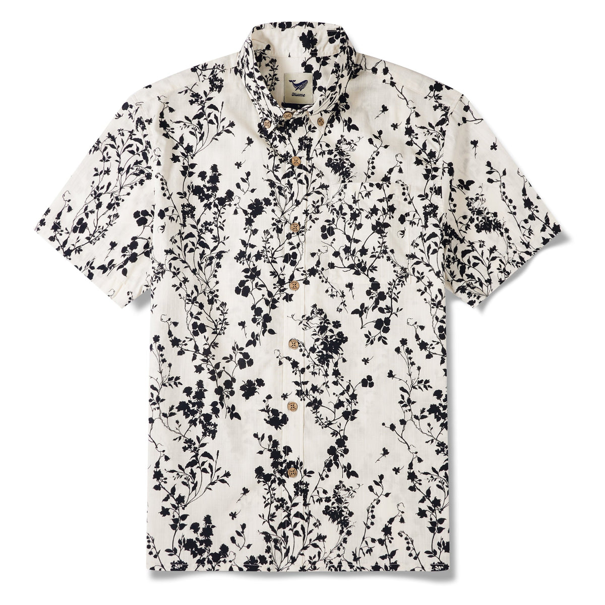 Men's Hawaiian Shirt Short Sleeve Button-down 100% Cotton Beige Aloha Ink Vine Whisper By Sylvia