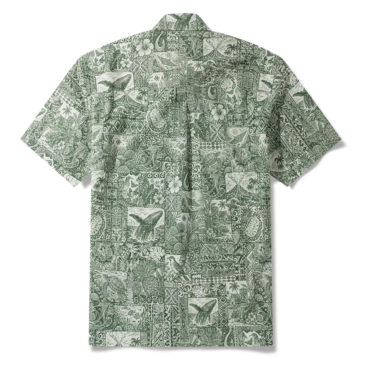Men's Hawaiian Shirt Short Sleeve Button-down 100% Cotton Green Aloha Tiki Isle Archive - Sage green By Cigar