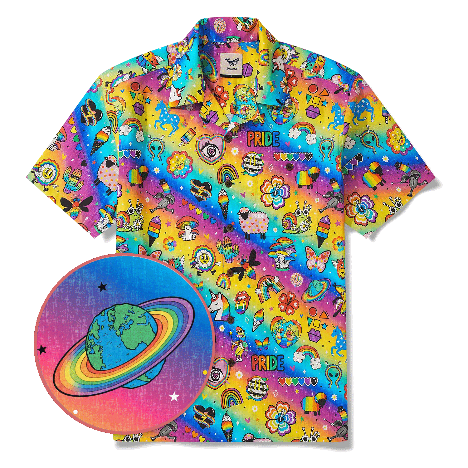 Men's Hawaiian Shirt Short Sleeve Camp Collar 100% Cotton Aloha Rainbow Pride Delight By Cigar