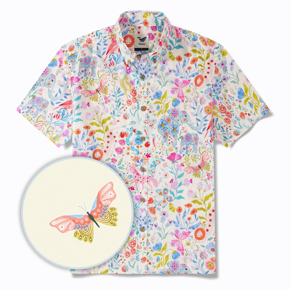 Men's Hawaiian Shirt Short Sleeve Button-down 100% Cotton Aloha Enchanted Wildlife By Huan huan