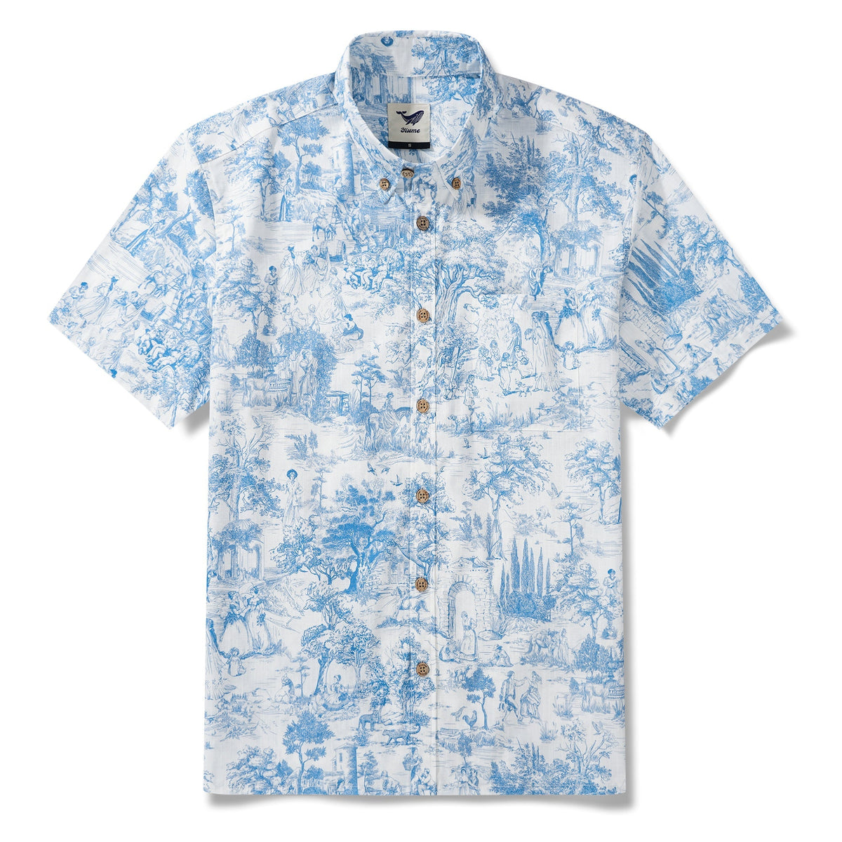 Men’s Wedding Guest Shirt – Blue Floral 100% Cotton Button-Down Hawaiian Shirt By Huan huan