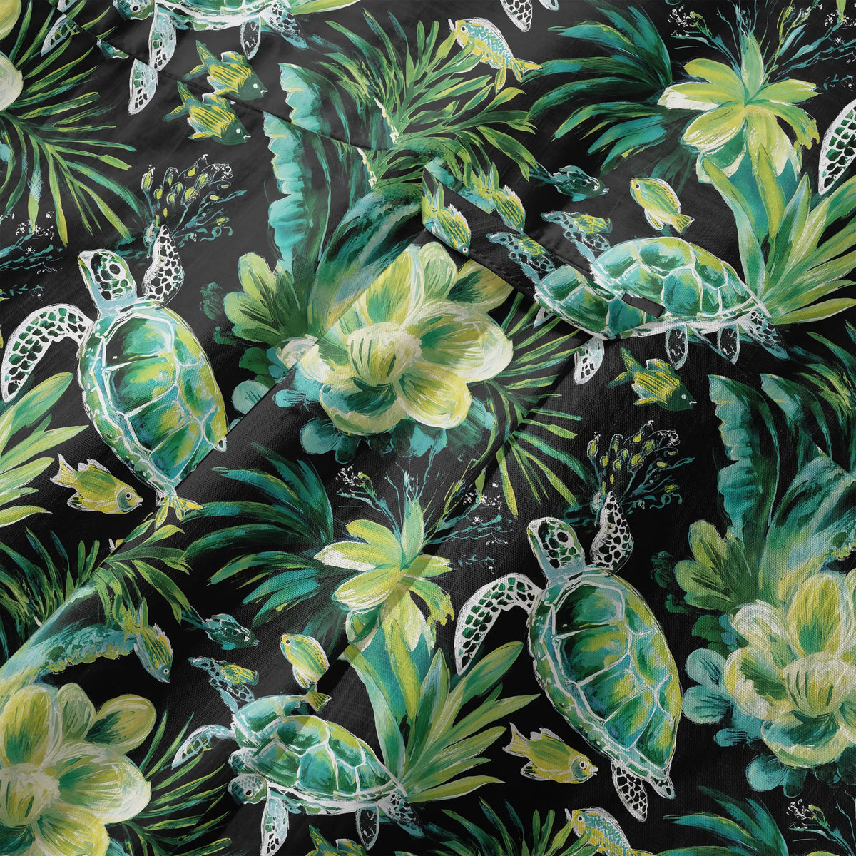 LeosWare® Men's Hawaiian Shirt Short Sleeve Button-up 100% Cotton Green Aloha Deep Sea Green Reflection By Ann