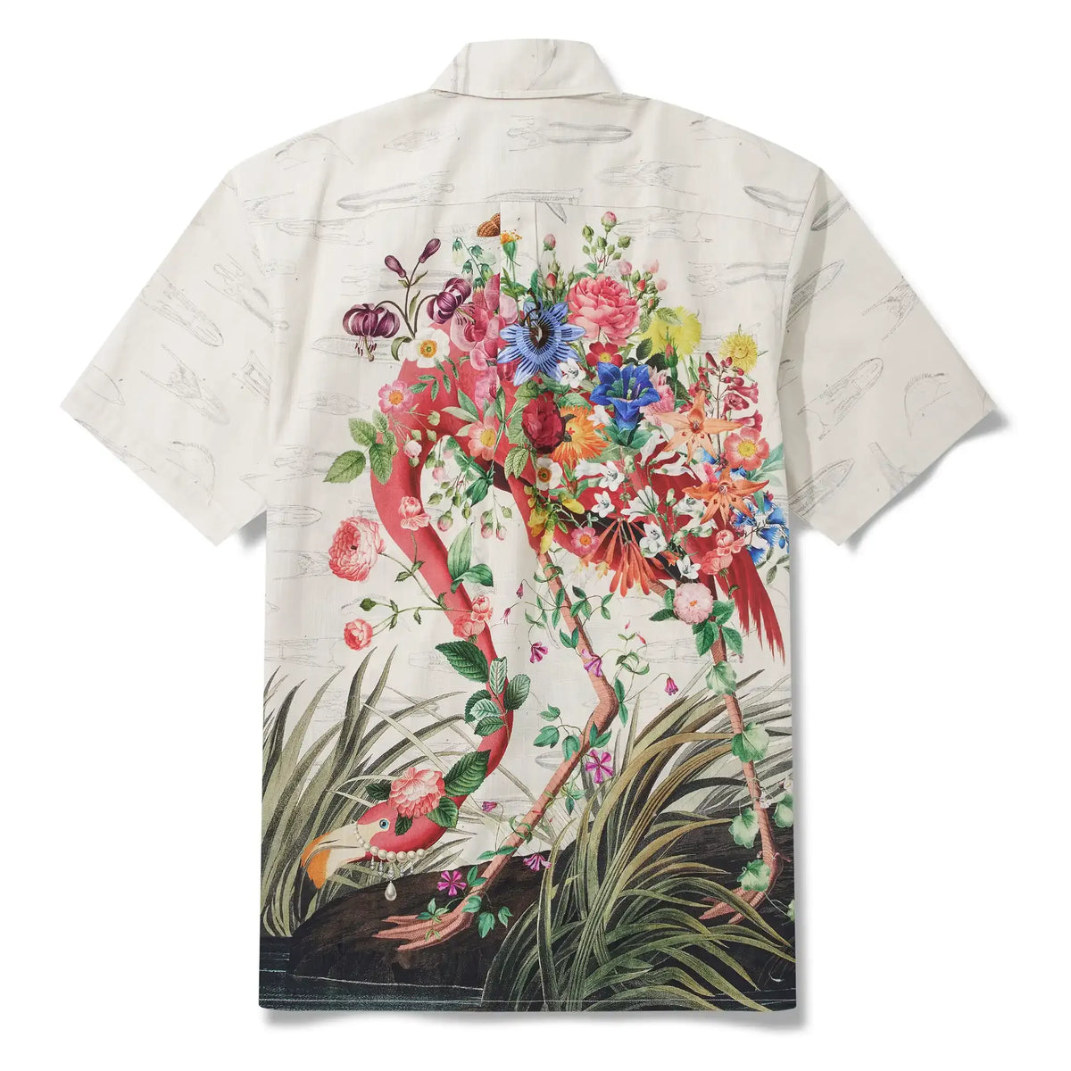 Men's Hawaiian Shirt Short Sleeve Button-down 100% Cotton Flower Floral Aloha Flamboyant Flamingo Blooms By Mo