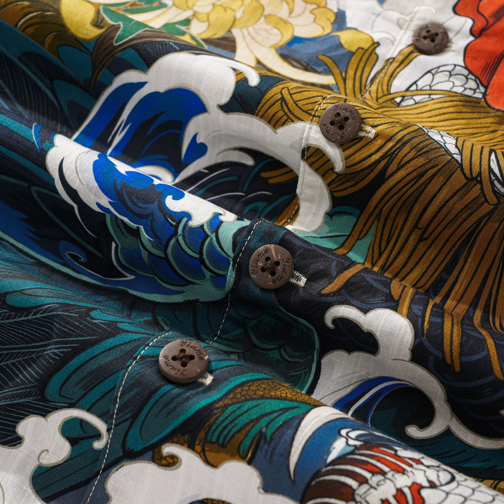 Men's Hawaiian Shirt 100% Cotton Short Sleeve Camp Collar Shirt Rooster and Japanese ukiyo-e Shirt By Zeke