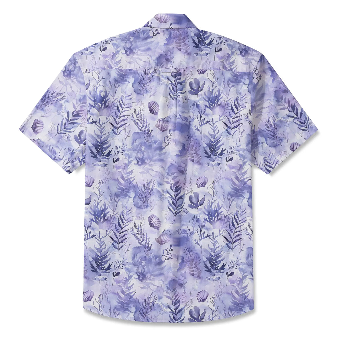 LeosWare® Men's Hawaiian Shirt Short Sleeve Button-up 100% Cotton Purple Aloha Purple Mist Seaweed By Ann