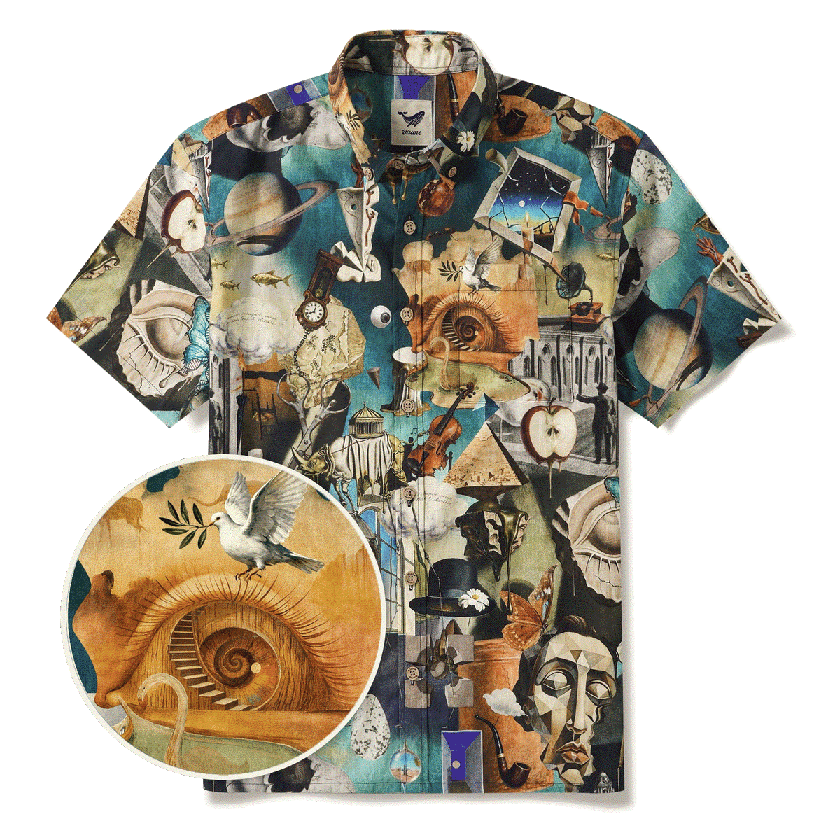 Men's Hawaiian Shirt Short Sleeve Button-down 100% Cotton Blue Aloha Hyperreal Dreamscapes Art By Mo