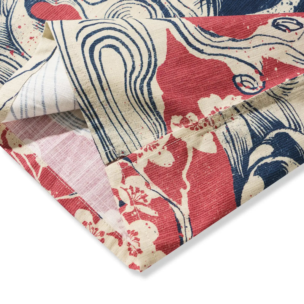 Men's Hawaiian Shirt Short Sleeve Camp Collar 100% Cotton Red Aloha Crimson Sakura Roar By The Happy Hoopoe