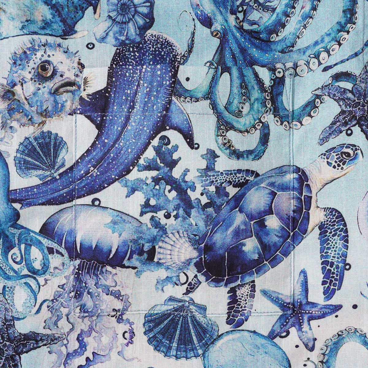 Men's Hawaiian Shirt Short Sleeve Button-down 100% Cotton Blue Aloha Watercolor Ocean By Yakima