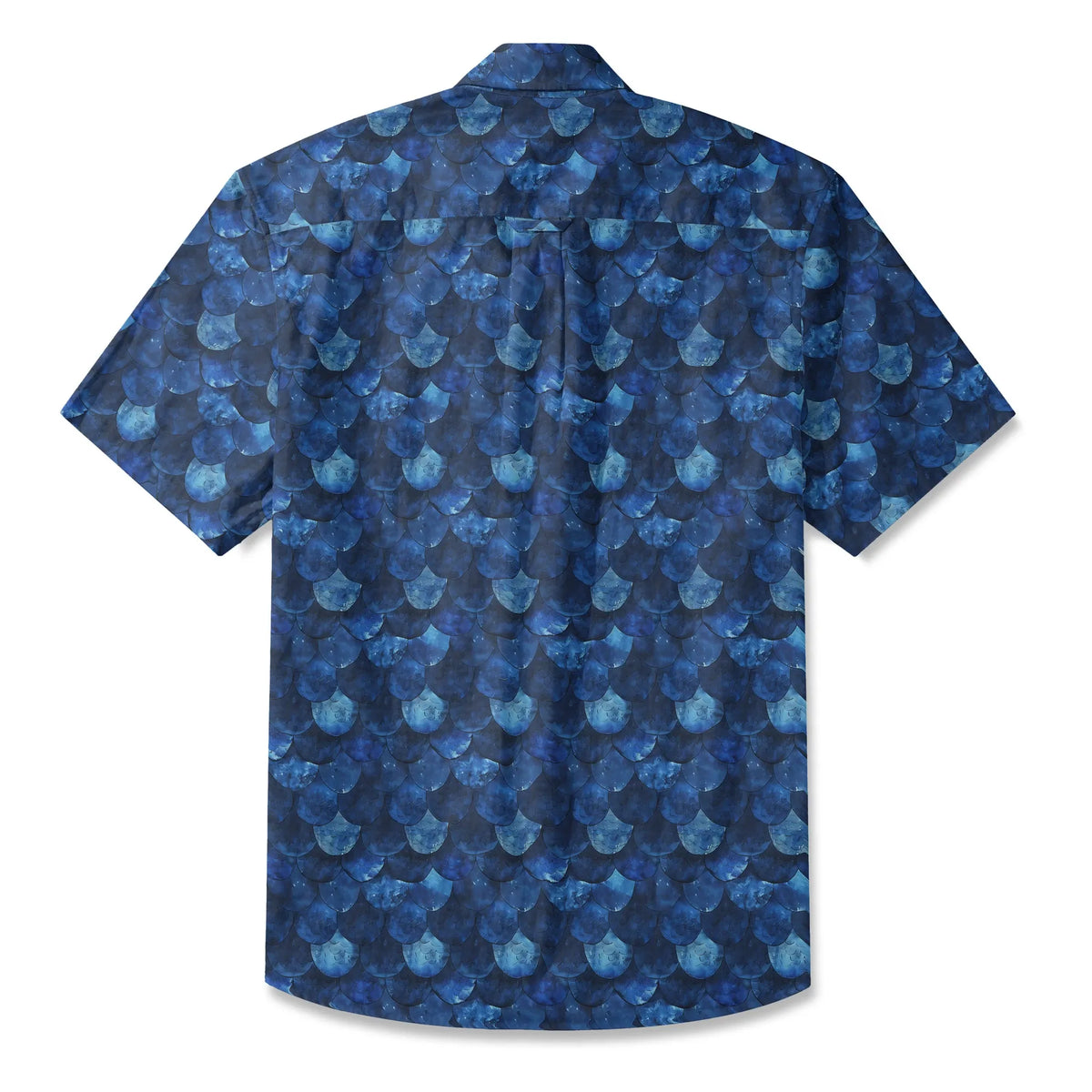 LeosWare® Men's Hawaiian Shirt Short Sleeve Button-up 100% Cotton Blue Aloha Deep Sea Dragon Scales By Ann