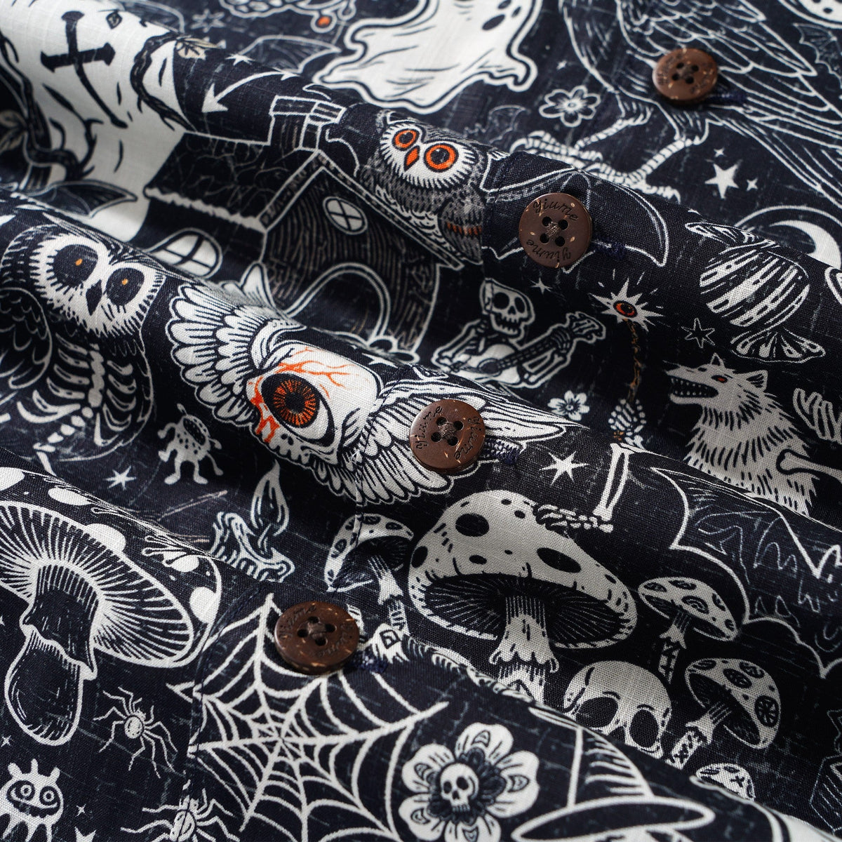 Men's Halloween Shirt Skull Hawaiian Shirt Short Sleeve Camp Collar 100% Cotton Black Halloween Bash By Mo