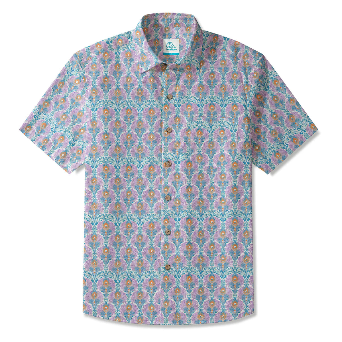 LeosWare® Men's Hawaiian Shirt Short Sleeve Button-up 100% Cotton Aloha Indian Finch Totem By Ann
