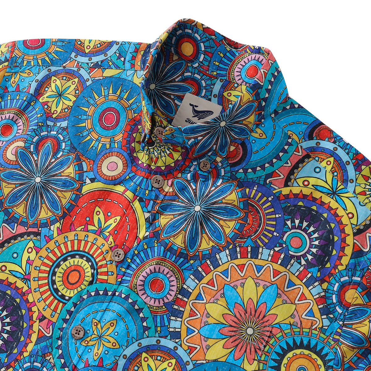 Blue Mandala Hawaiian Shirt For Men Short Sleeve Geometric Button-down Shirt 100% Cotton Shirt Mandala Mosaic By Cigar
