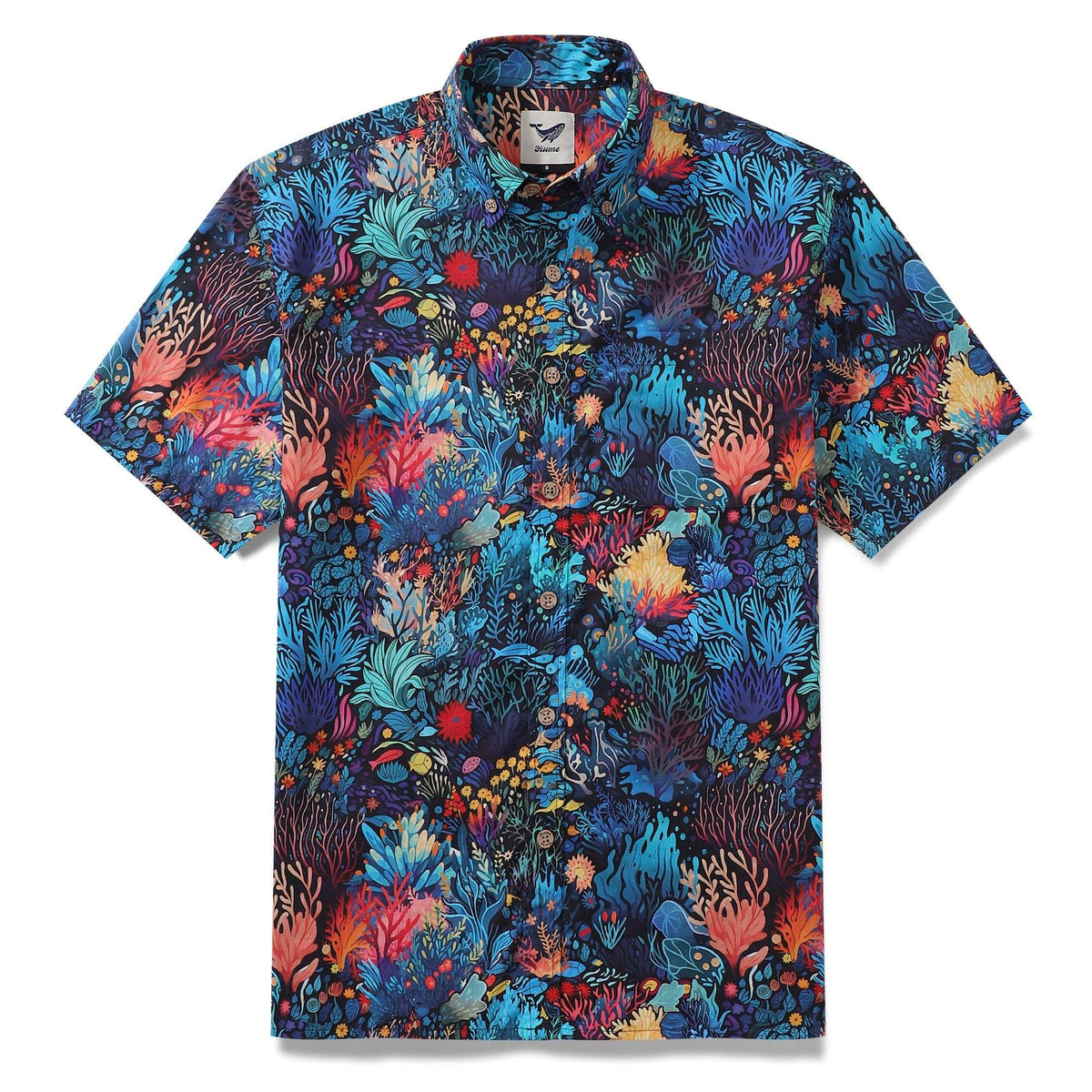 Best Hawaiian Shirt For Men 100% Cotton Blue Short Sleeve Button-down Shirt Marine Plants Shirt By Sun