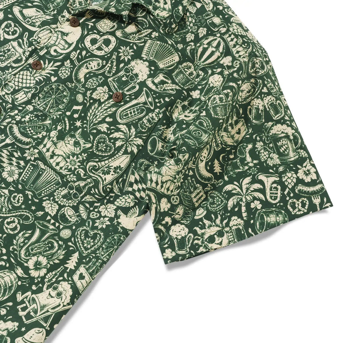 Men's Hawaiian Shirt Short Sleeve Camp Collar 100% Cotton Green Aloha Vintage Beer Festival Cheer - Green By Cigar