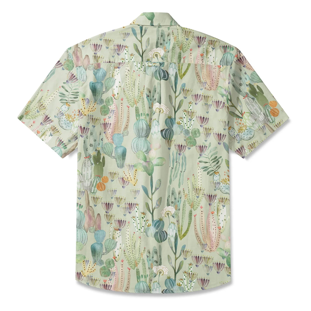 LeosWare® Men's Hawaiian Shirt Short Sleeve Button-up 100% Cotton Green Aloha Cactus Paradise By Huan huan