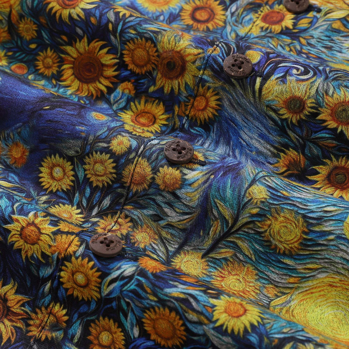 Chemise hawaïenne vintage des années 1960 pour homme Chemise Tournesol Van Gogh 100 % coton Chemise à col camp par Yakima