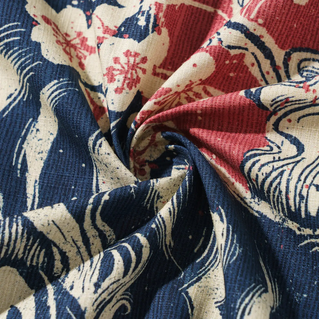 Men's Hawaiian Shirt Short Sleeve Camp Collar 100% Cotton Red Aloha Crimson Sakura Roar By The Happy Hoopoe