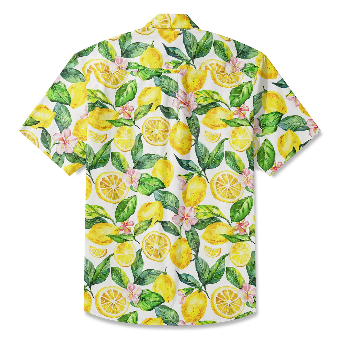 LeosWare® Men's Hawaiian Shirt Short Sleeve Button-up 100% Cotton Yellow Aloha Lemon Summer Essence By Ann
