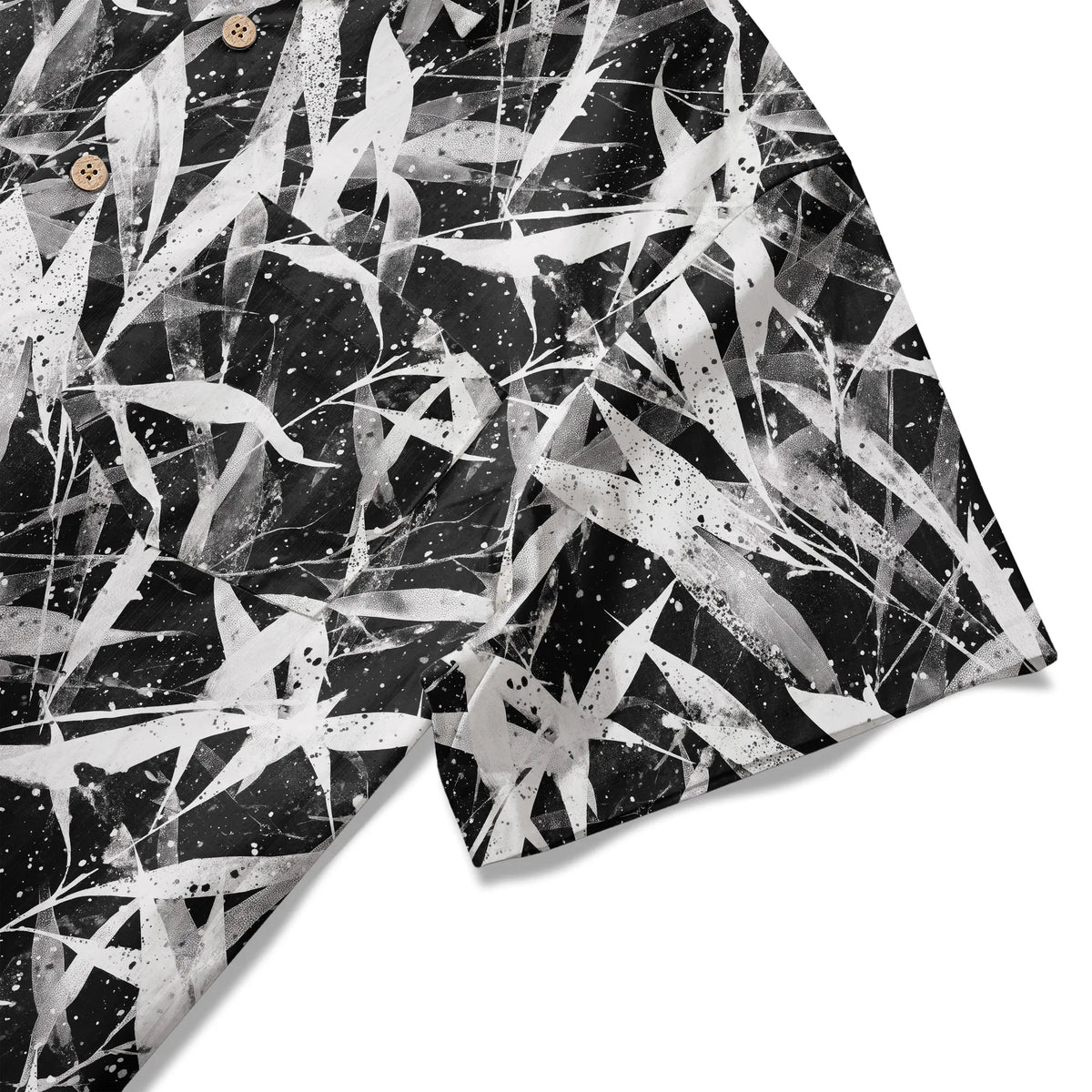 LeosWare® Men's Hawaiian Shirt Short Sleeve Button-up 100% Cotton Black Aloha Snow Falling Among The Bamboo By Ann