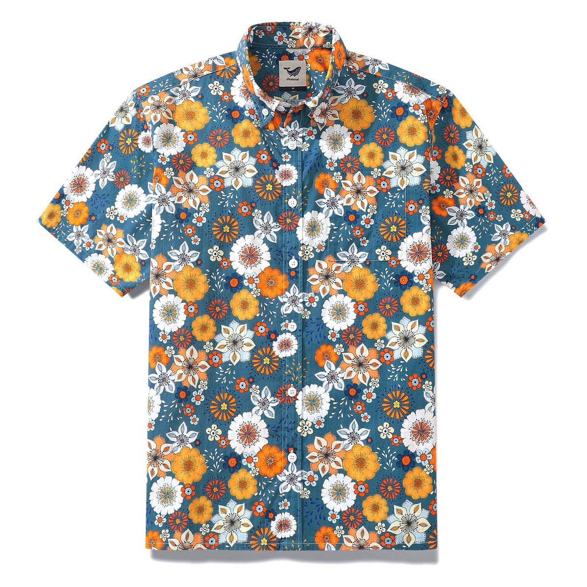 1960s Floral Hawaiian Shirt For Men Colorful Short Sleeve Button-down 100% Cotton Blue Shirt Aloha 60's Floral By Samantha O' Malley