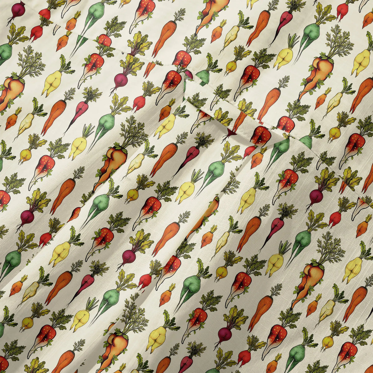 LeosWare® Carrot Men's Hawaiian Shirt Short Sleeve Button-up 100% Cotton Beige Aloha Bootylicious Veggie Bash By Ann