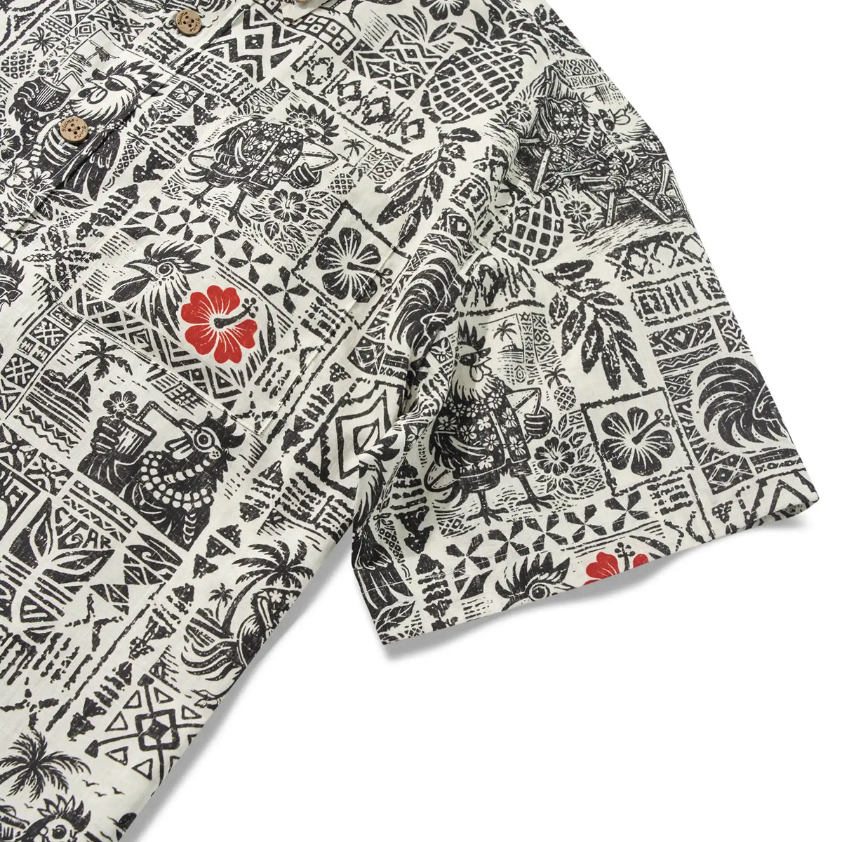 Men's Hawaiian Shirt Short Sleeve Button-down 100% Cotton Black Rooster Aloha The Bone Voyage By Cigar