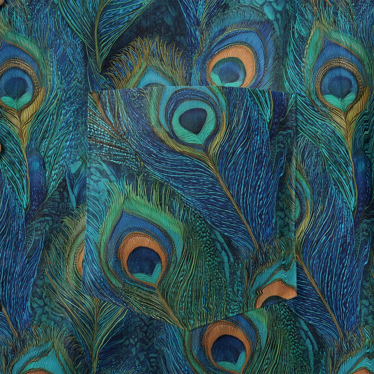 LeosWare® Peacock Men's Hawaiian Shirt Short Sleeve Button-up 100% Cotton Blue Aloha Indigo Feathered Elegance By Ann