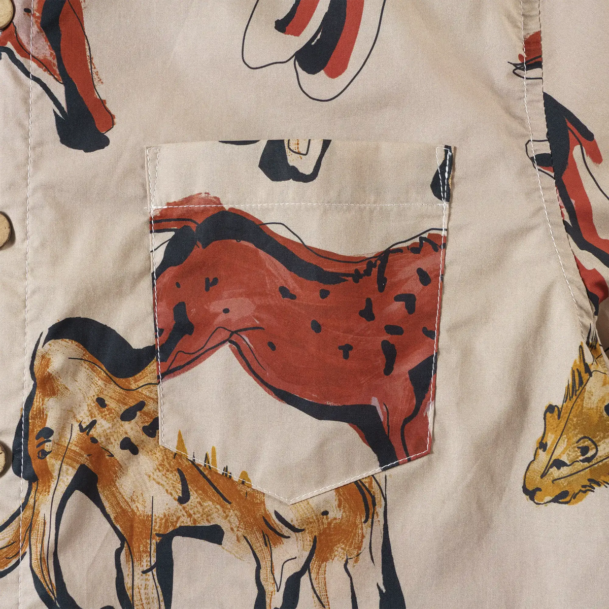 LeosWare® Men's Hawaiian Shirt Short Sleeve Button-up 100% Cotton Red Aloha Vintage Cave Art Print By Huan huan