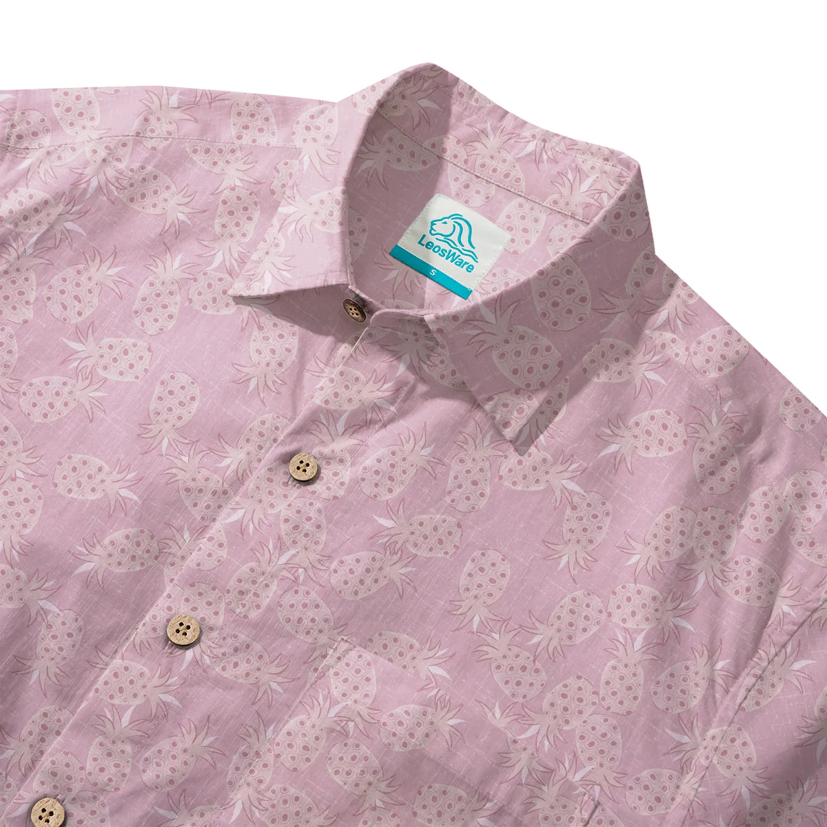 LeosWare® Men's Hawaiian Shirt Short Sleeve Button-up 100% Cotton Aloha Peach Pink Pineapple Breeze By Huan huan