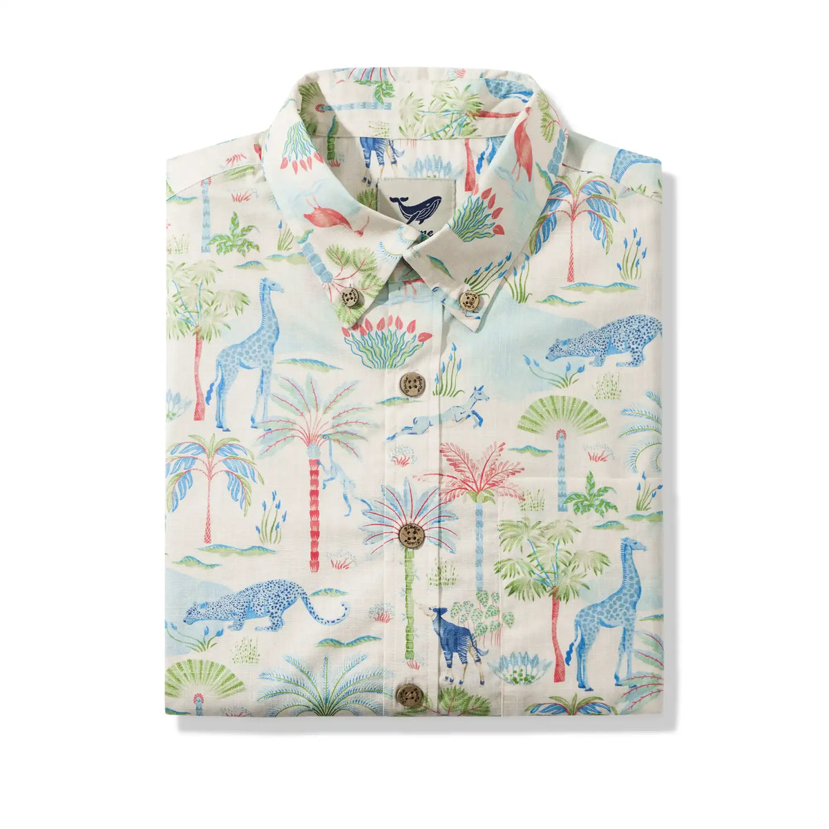 Men's Hawaiian Shirt Short Sleeve Button-down 100% Cotton Beige Aloha Talab Oasis Under The Palm Trees By House of Haricot