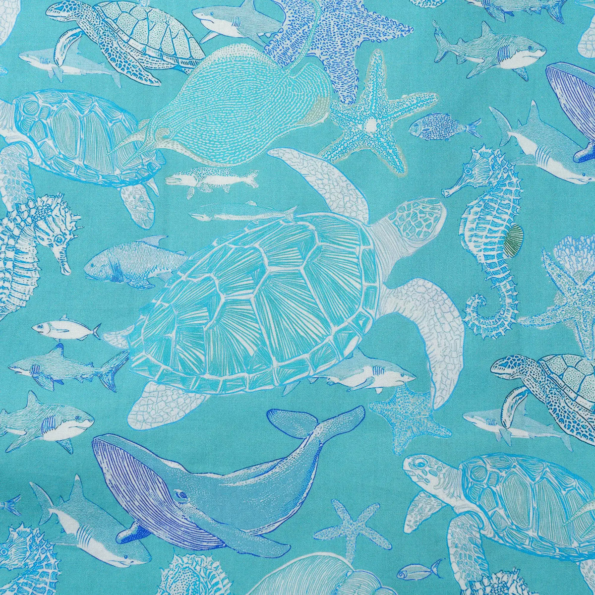 LeosWare® Men's Hawaiian Shirt Short Sleeve Button-up 100% Cotton Blue Aloha Azure Islet Sea Turtle By Ann