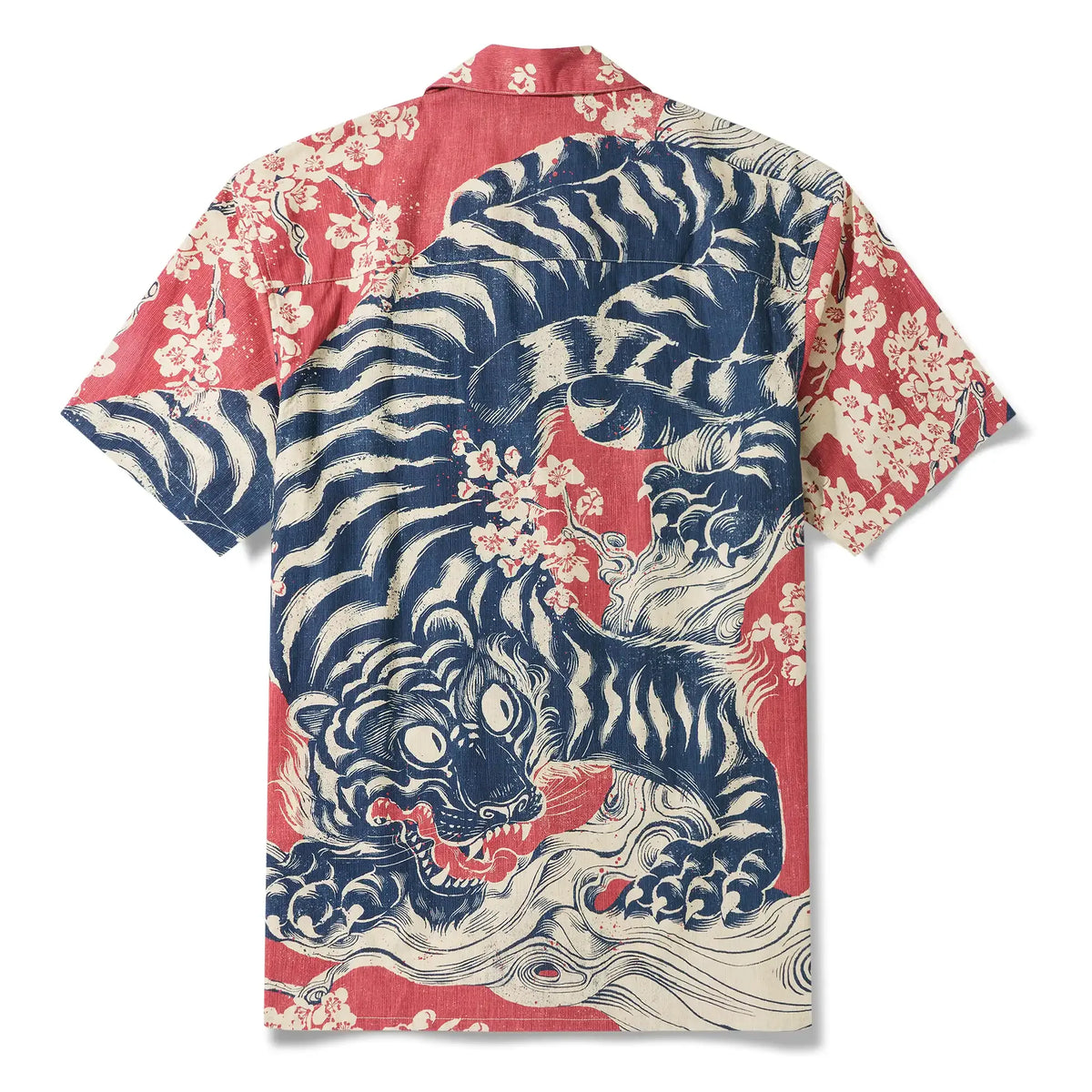 Men's Hawaiian Shirt Short Sleeve Camp Collar 100% Cotton Red Aloha Crimson Sakura Roar By The Happy Hoopoe