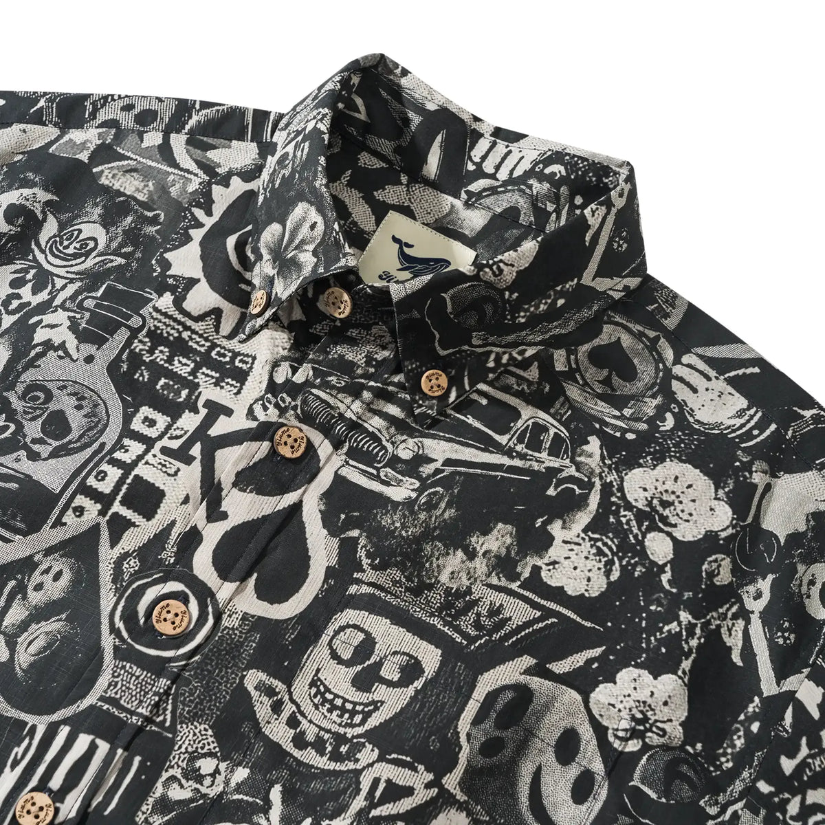 Men's Hawaiian Shirt Short Sleeve Button-down 100% Cotton Black Aloha Dark Poker Graffiti By Mo