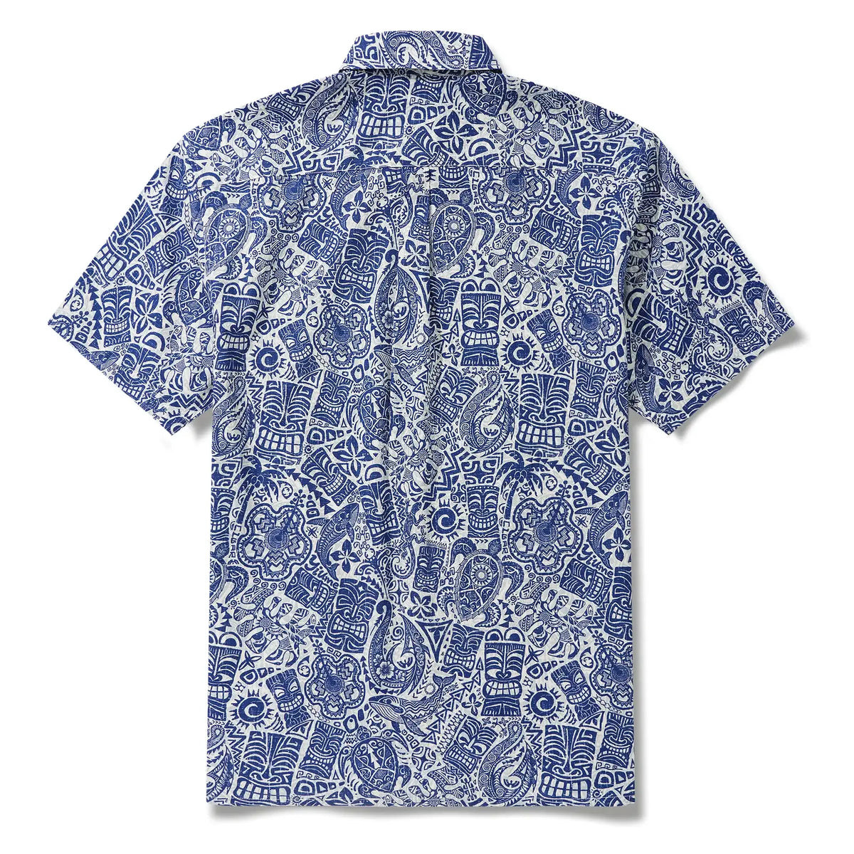 Men's Hawaiian Shirt Short Sleeve Button-down 100% Cotton Blue Aloha Tiki Retro Totem By Cigar