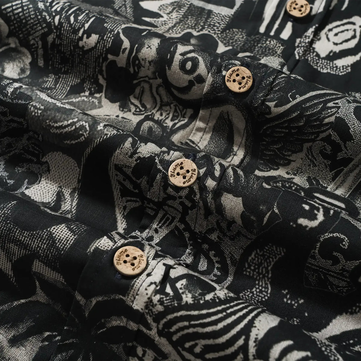 Men's Hawaiian Shirt Short Sleeve Button-down 100% Cotton Black Aloha Dark Poker Graffiti By Mo