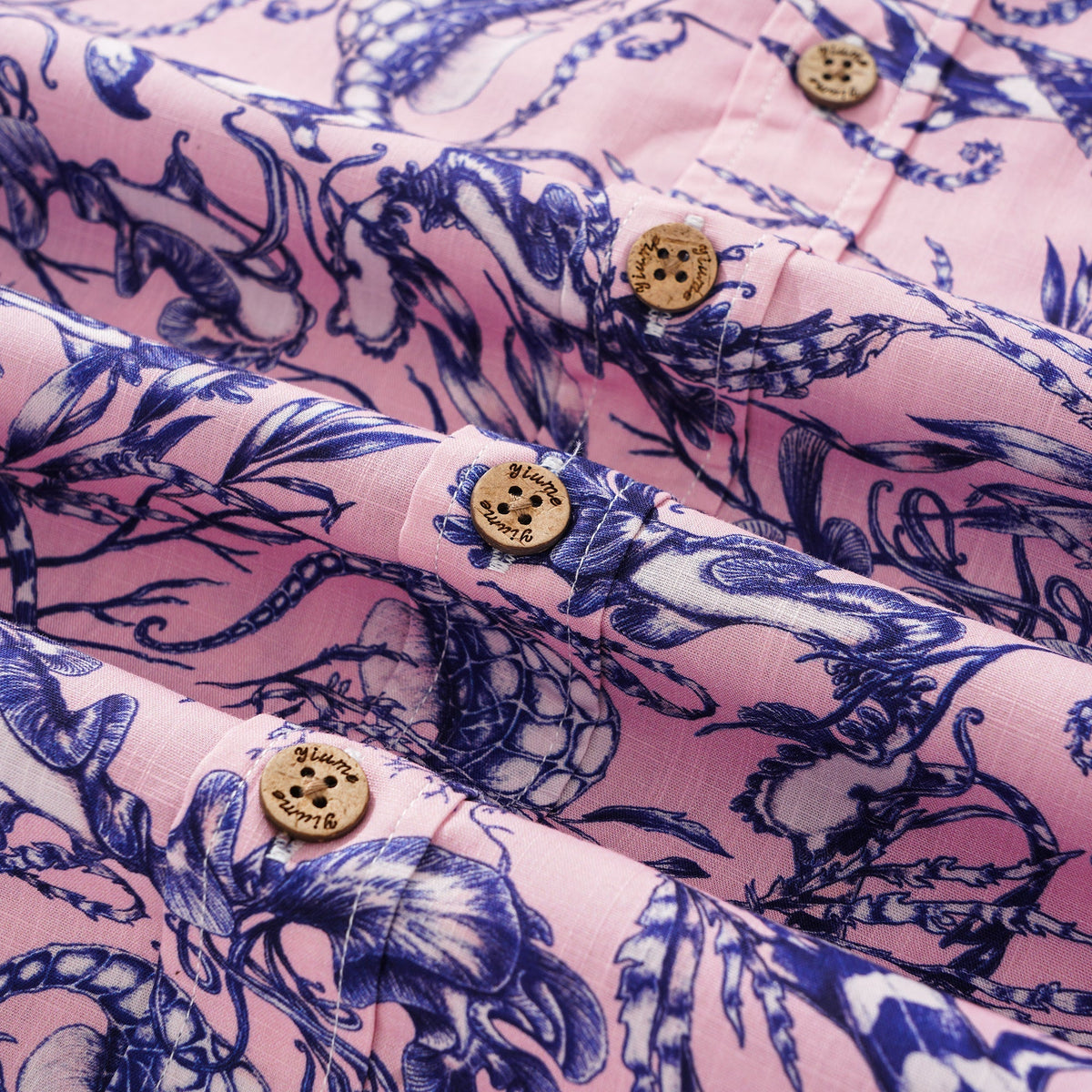 Men's Hawaiian Shirt Short Sleeve Button-down 100% Cotton Aloha Pink Oasis  By Feanne Pink Oasis By Feanne
