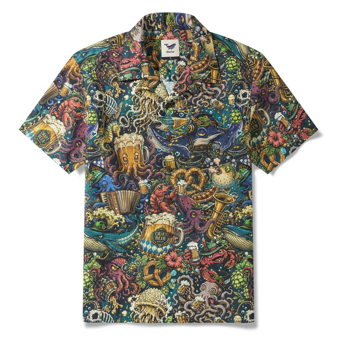 Men's Hawaiian Shirt Short Sleeve Camp Collar 100% Cotton Blue Aloha Deep Blue Brews By Mo
