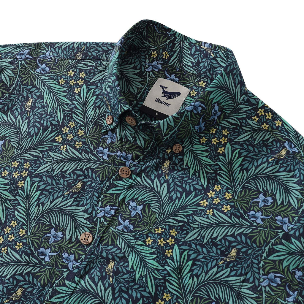 Yiume Green Tropical Hawaiian Shirt For Men Cotton Button-down Short Sleeve Vintage Aloha Shirt By Sherry