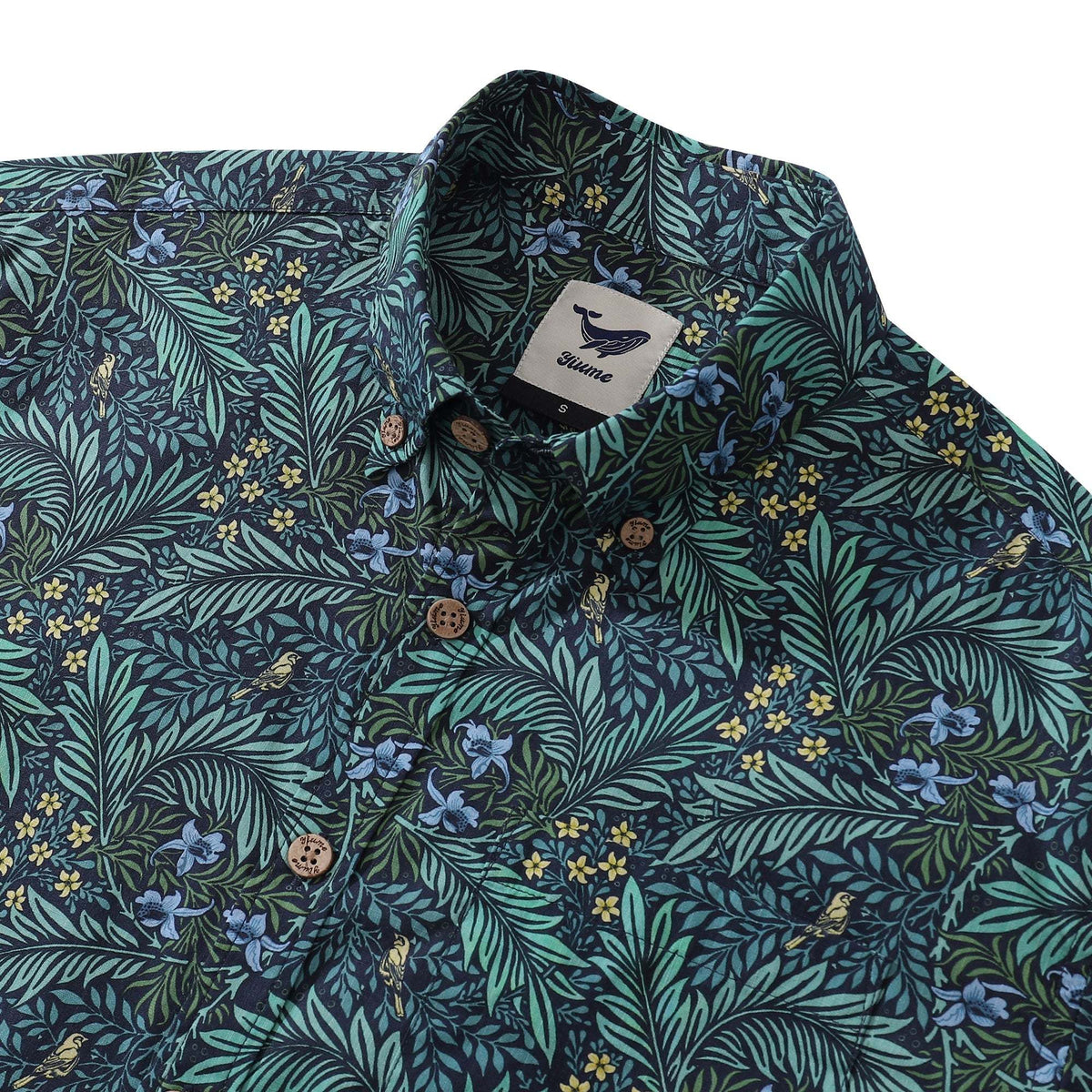 Yiume Green Tropical Hawaiian Shirt For Men Cotton Button-down Short Sleeve Vintage Aloha Shirt By Sherry