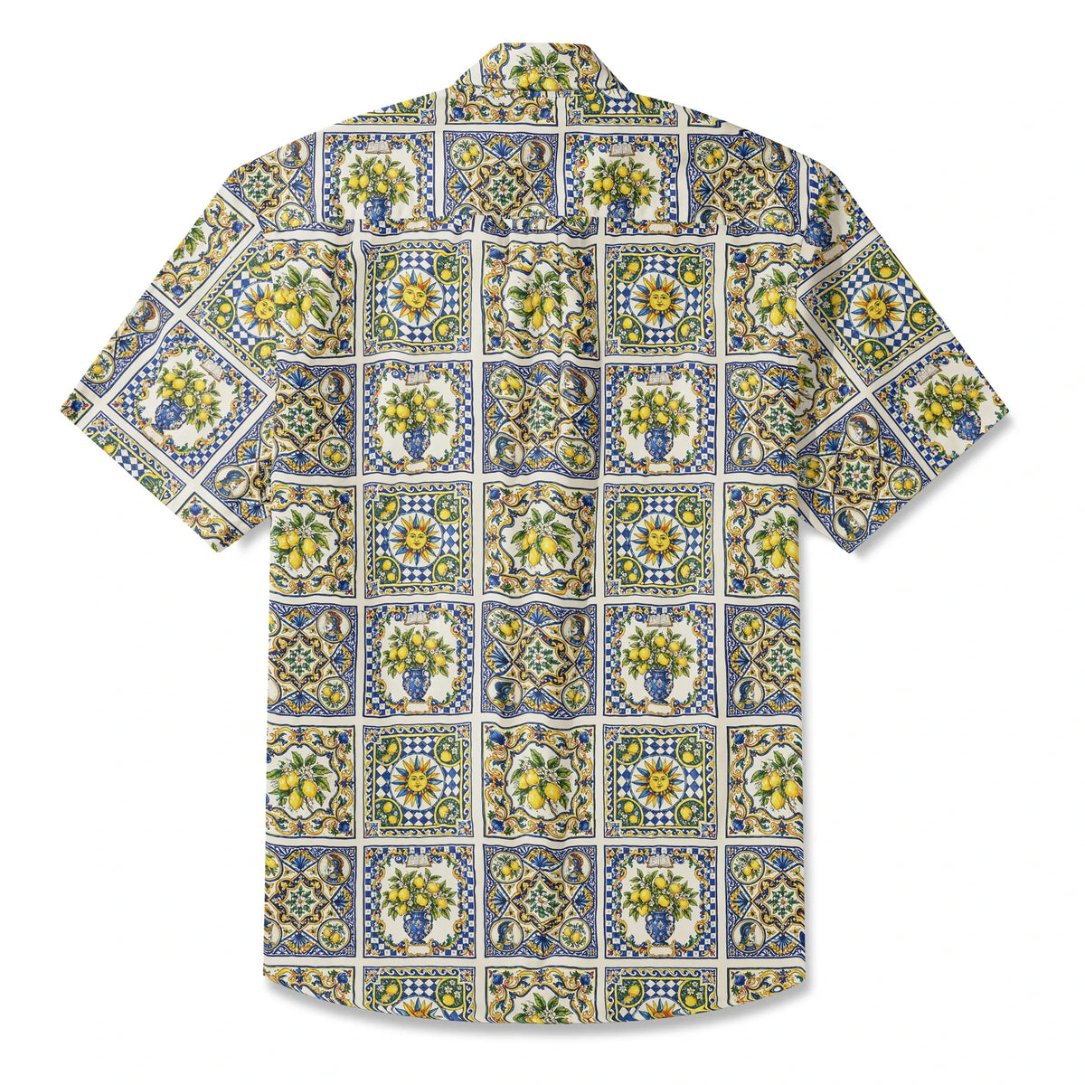 LeosWare® Men's Hawaiian Shirt Short Sleeve Button-up 100% Cotton Blue Aloha Sicilian Sunlit Lemon By Huan huan