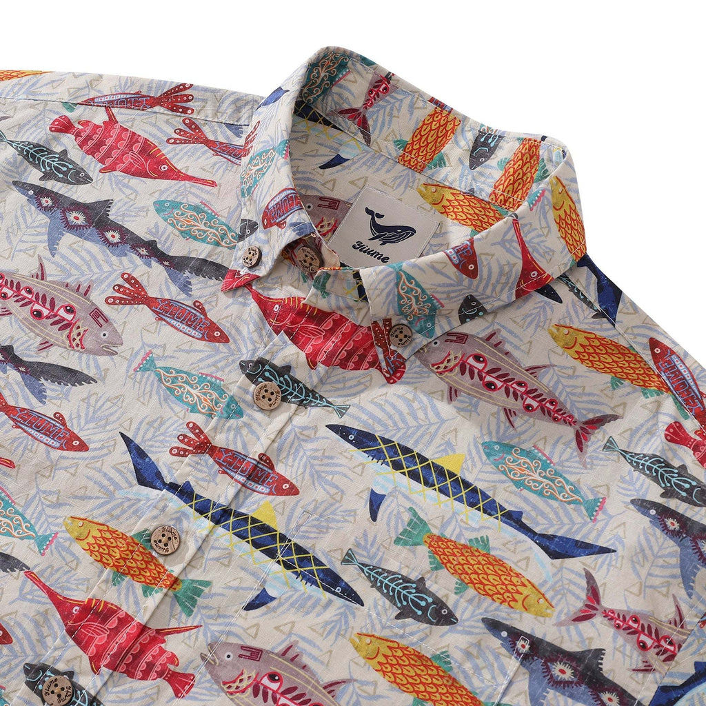 Yiume Fishing Shirt Hawaiian Shirt For Men 100% Cotton Button-down Short Sleeve Aloha Shirt Childhood Doodles By Sun