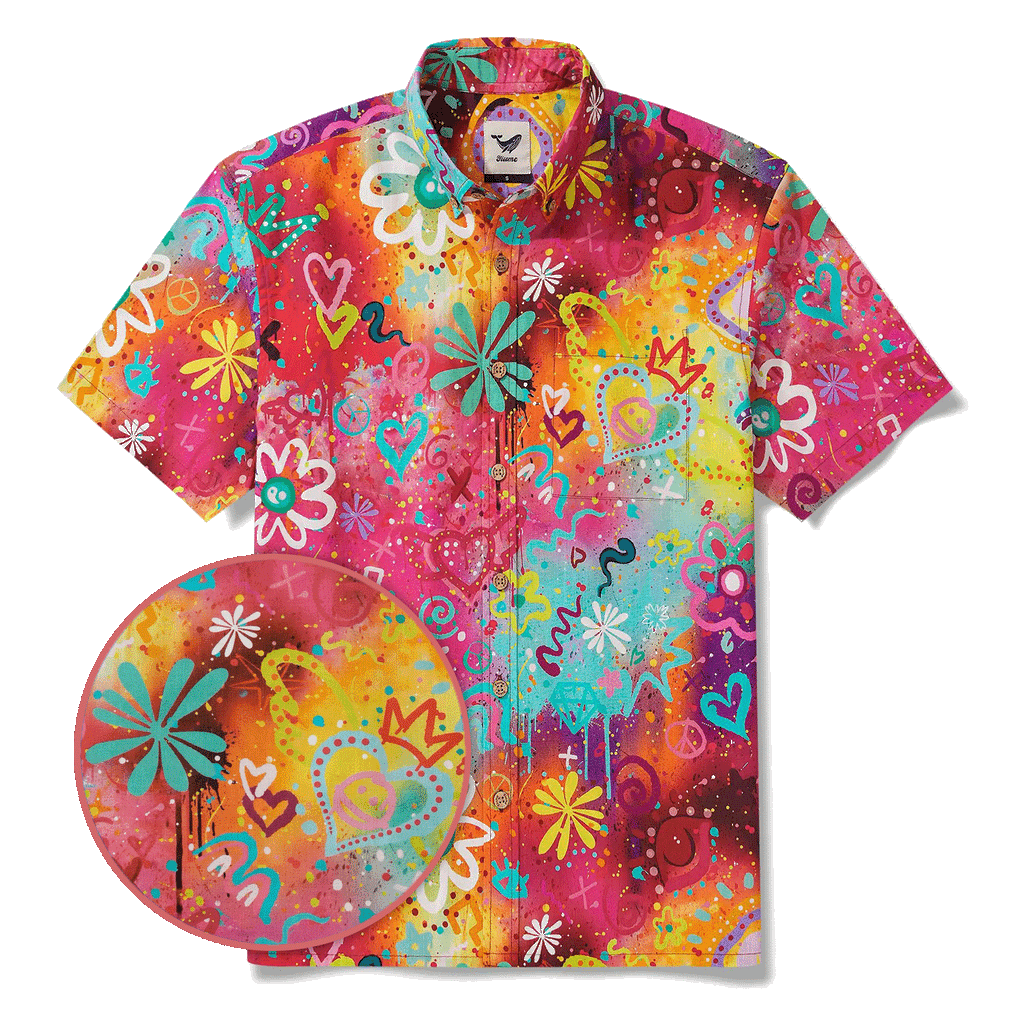 Men's Hawaiian Shirt Short Sleeve Button-down 100% Cotton Colorful Aloha Pop Art Reverie By Huan huan