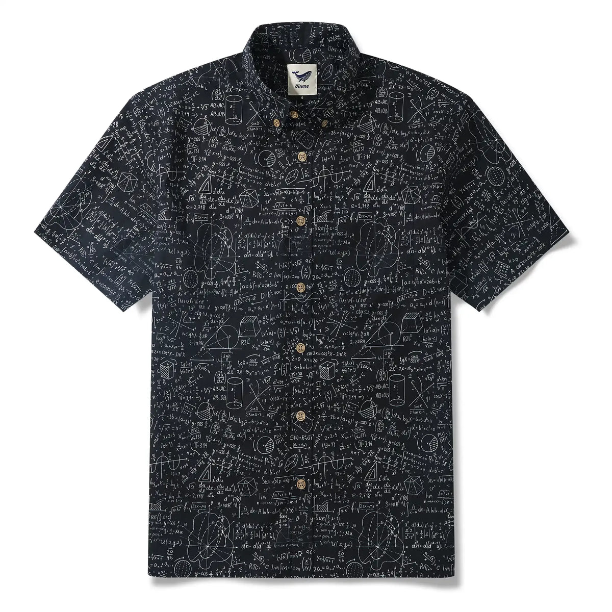 Geek Chic Men's Hawaiian Shirt Short Sleeve Button-down 100% Cotton Black Aloha The Problem Solver Math Formula Physics Equation Science Chalkboard By Yana