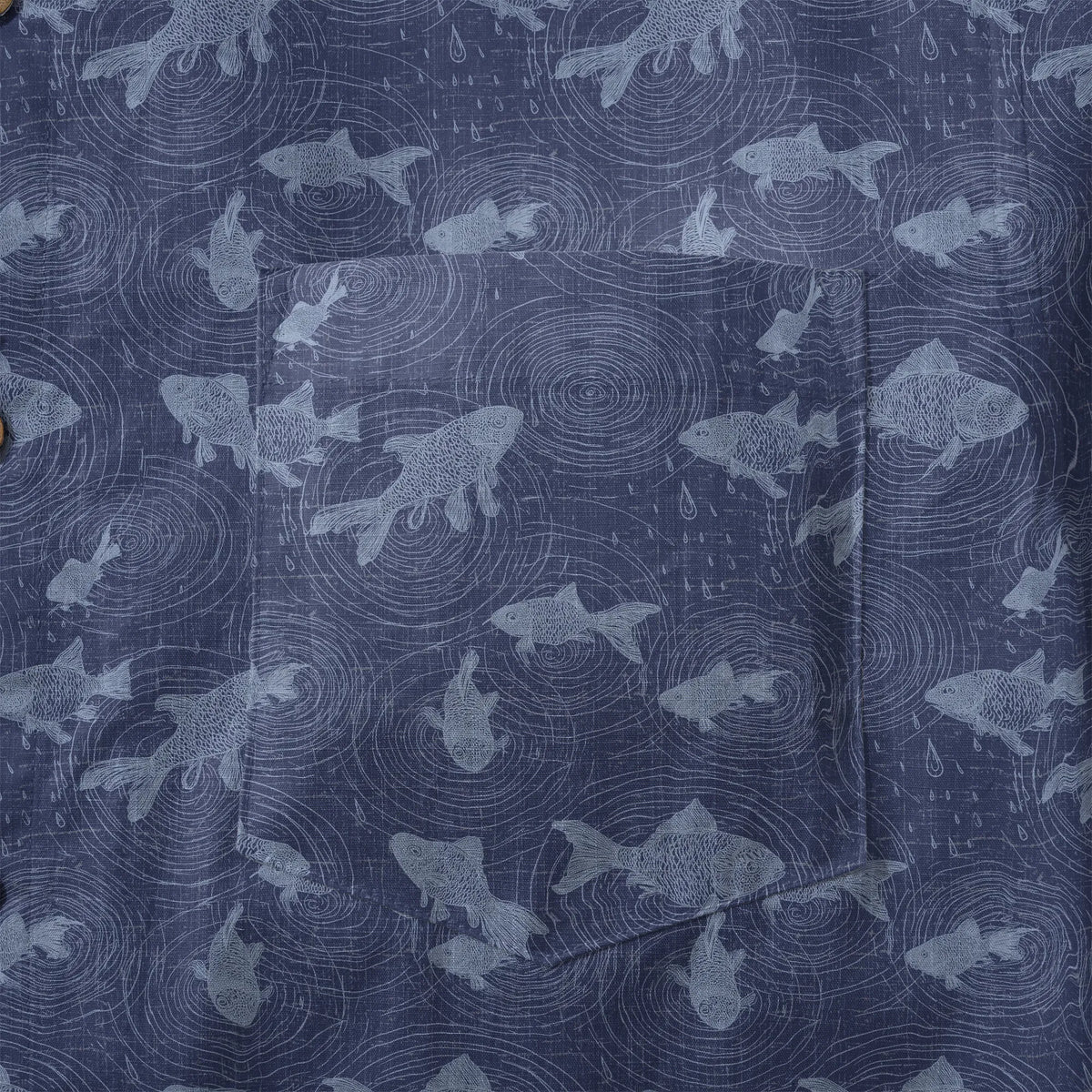 LeosWare® Men's Hawaiian Shirt Short Sleeve Button-up 100% Cotton Blue Aloha Rain Falls On The Koi Pond By Ann