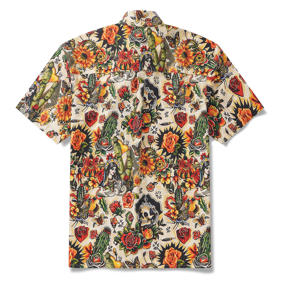 Virgin Mary Hawaiian Shirt For Men Tiki Shirt Short Sleeve Button-down 100% Cotton Desert Skull Shirt By Yakima